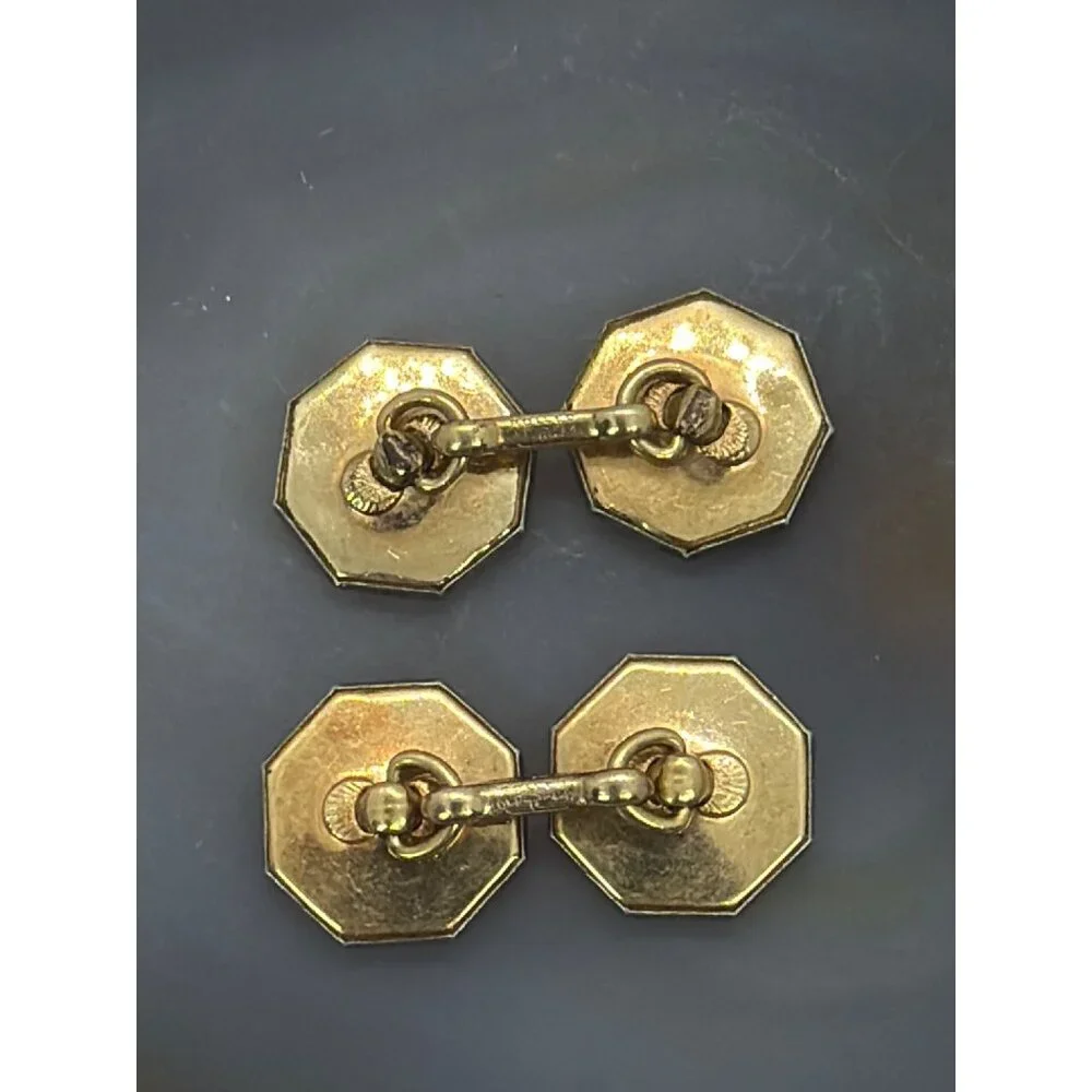 Vintage Art Deco Mother of Pearl Rolled Gold Plate Tuxedo Double Sided Cufflinks - Picture 12 of 14